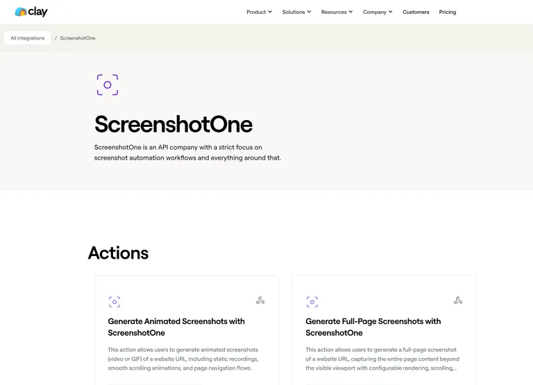Add ScreenshotOne to Clay