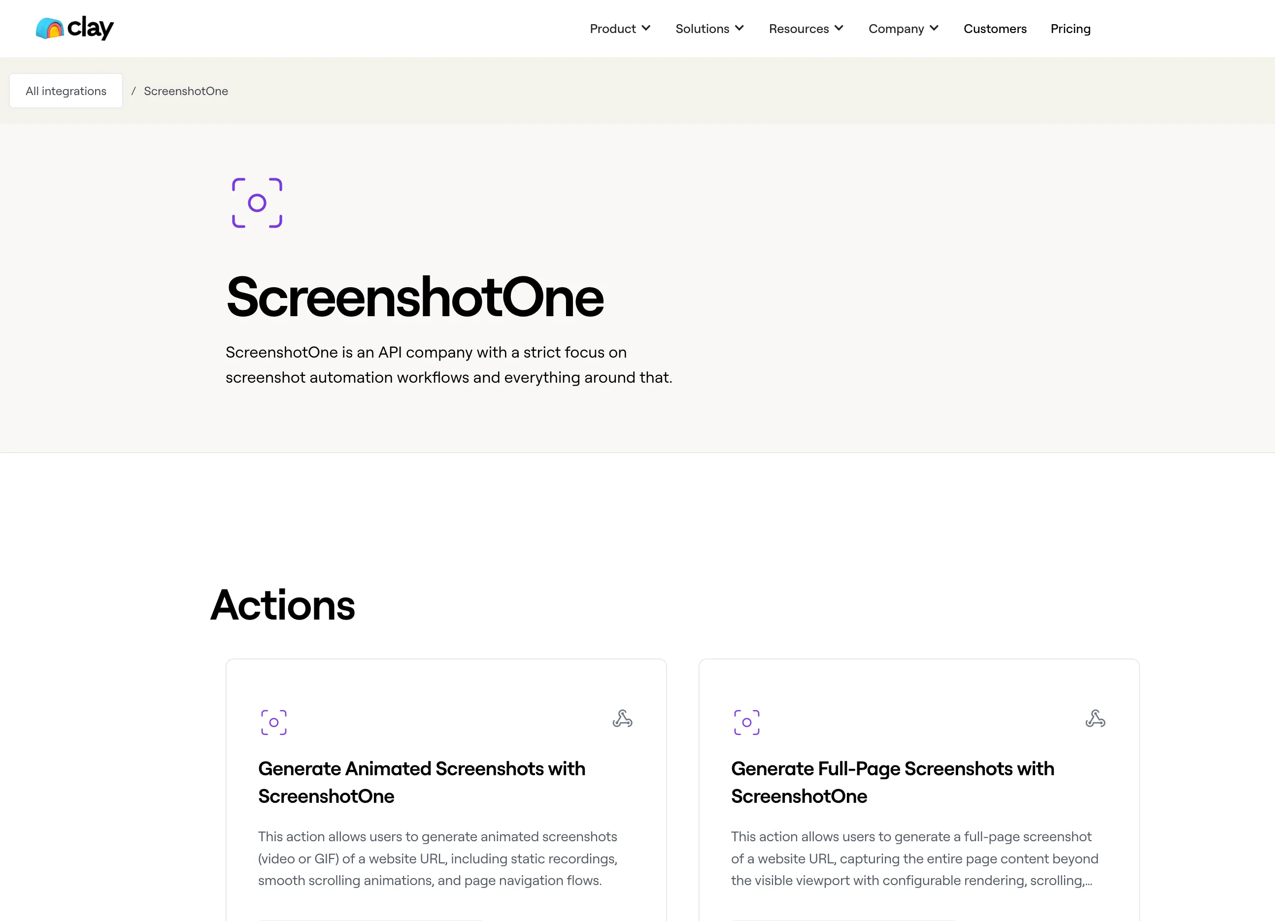 ScreenshotOne on Clay