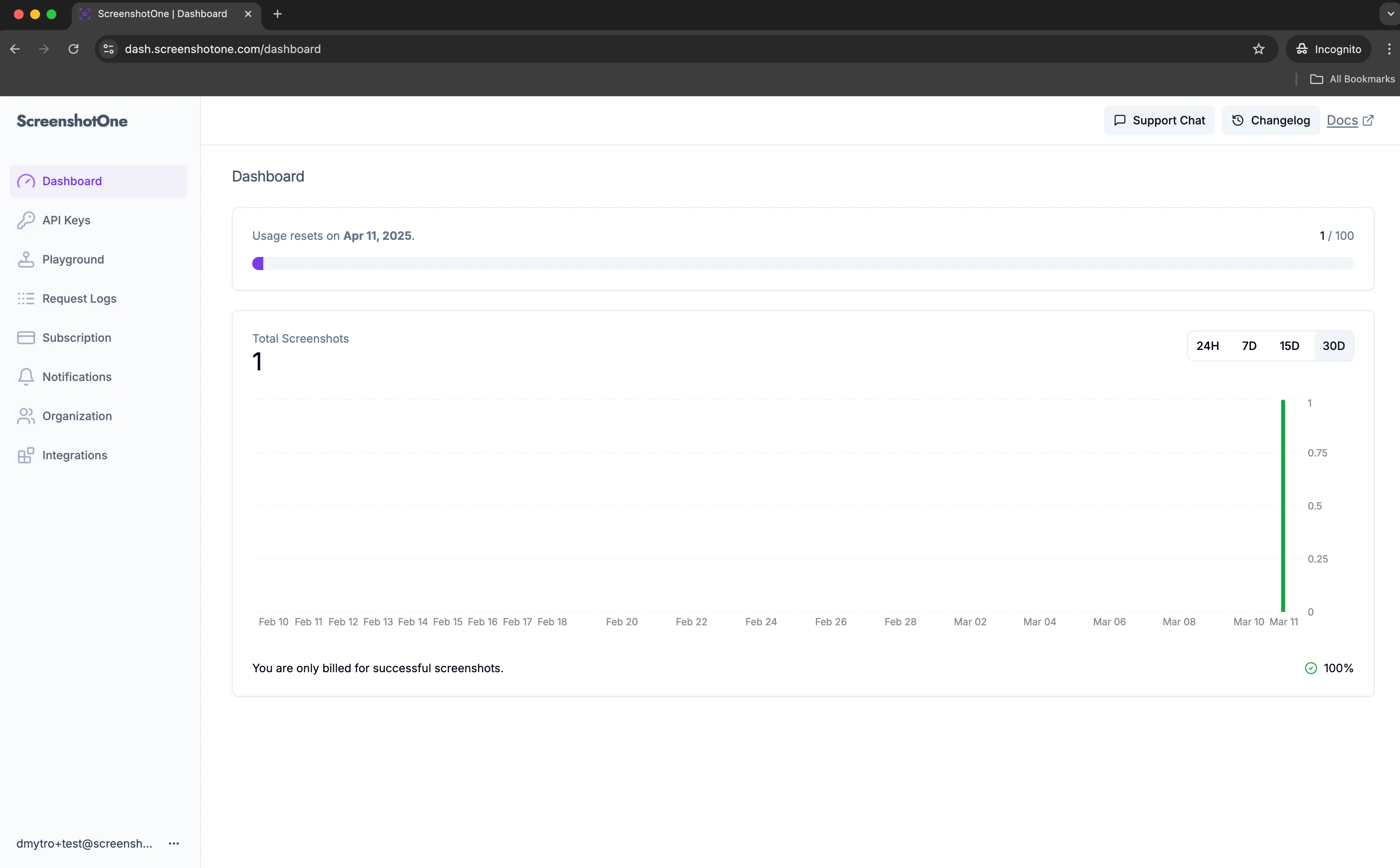 ScreenshotOne&#x27;s Dashboard