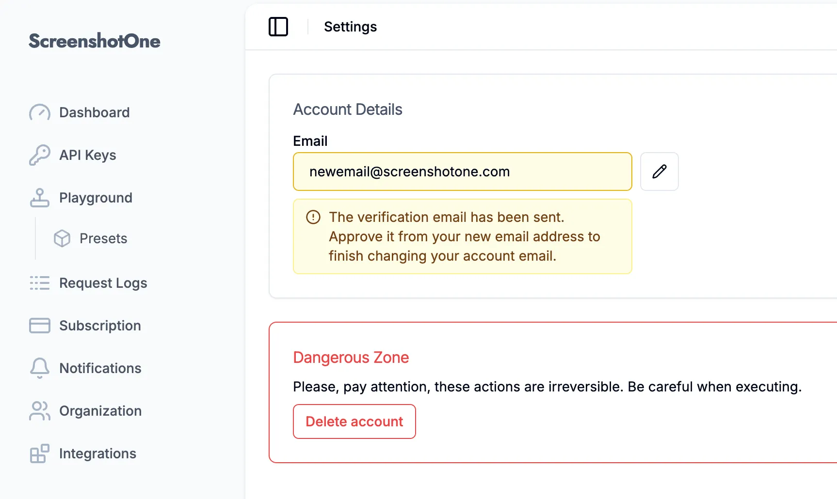 Email change verification pending state