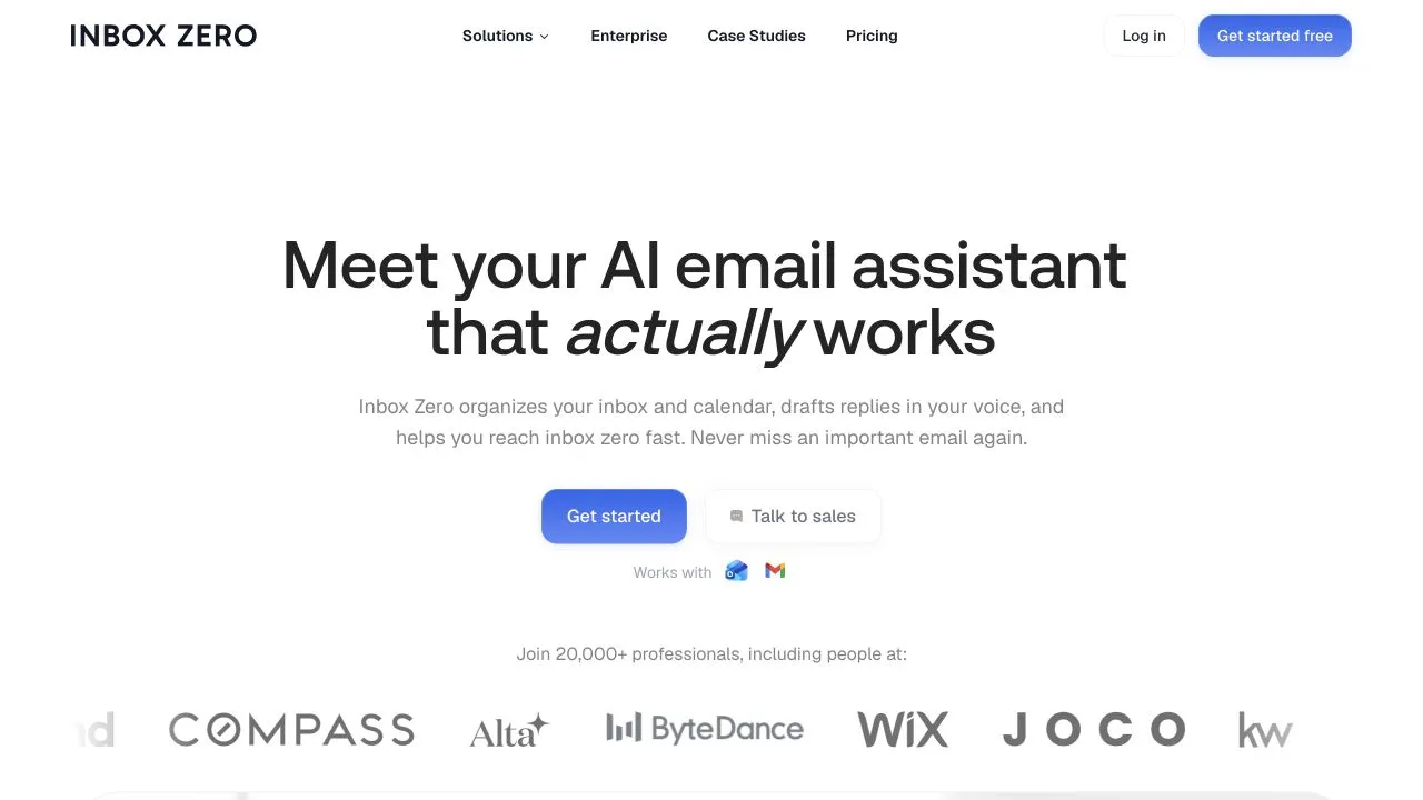 Inbox Zero AI email assistant homepage