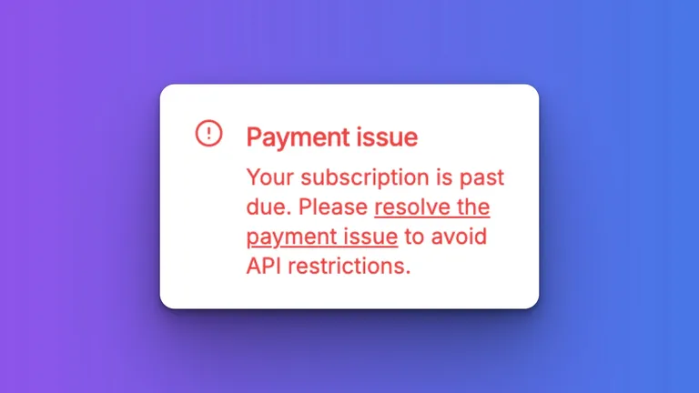 Failed payment alerts in the dashboard