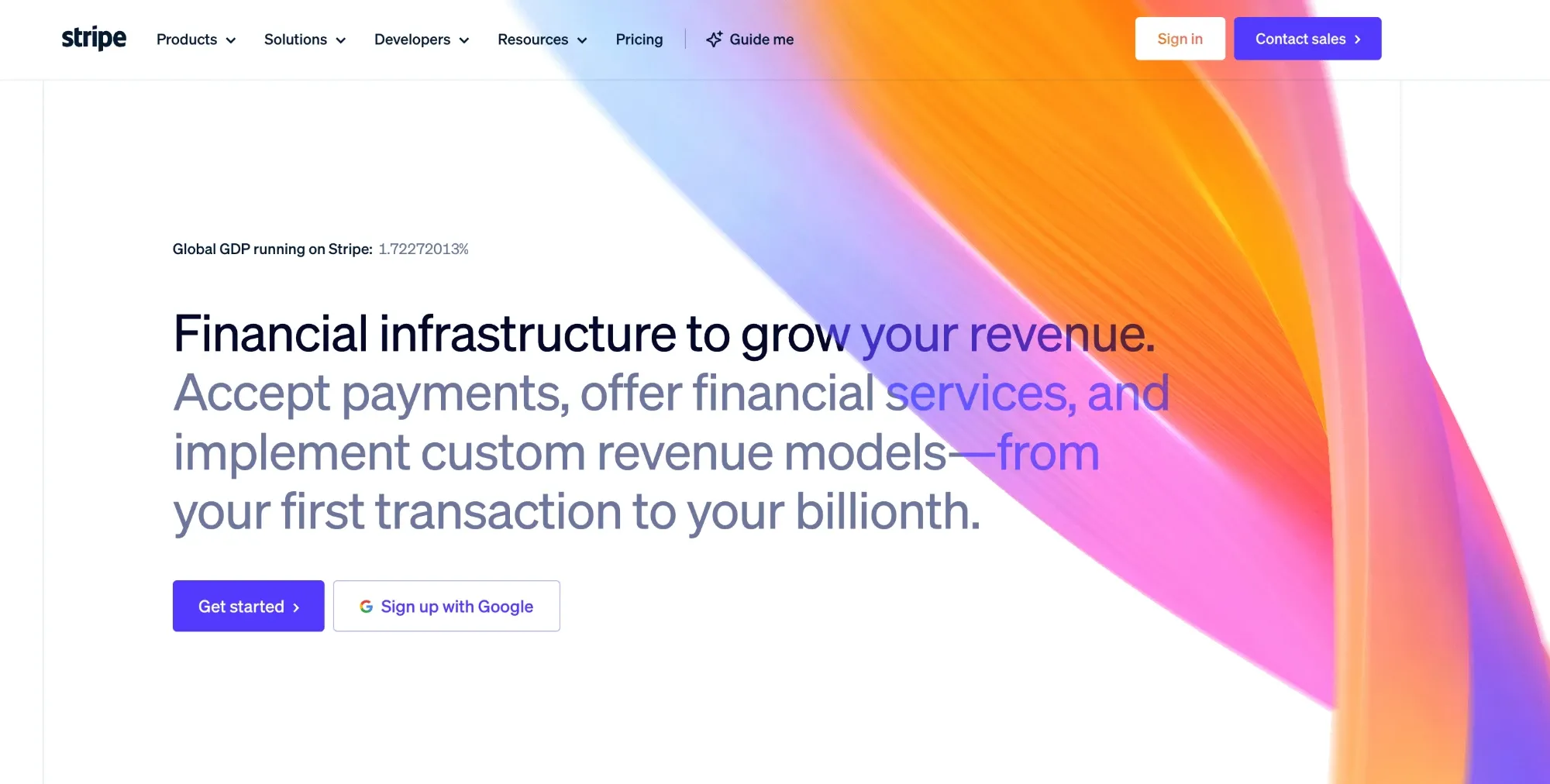 Screenshot of the stripe.com home page