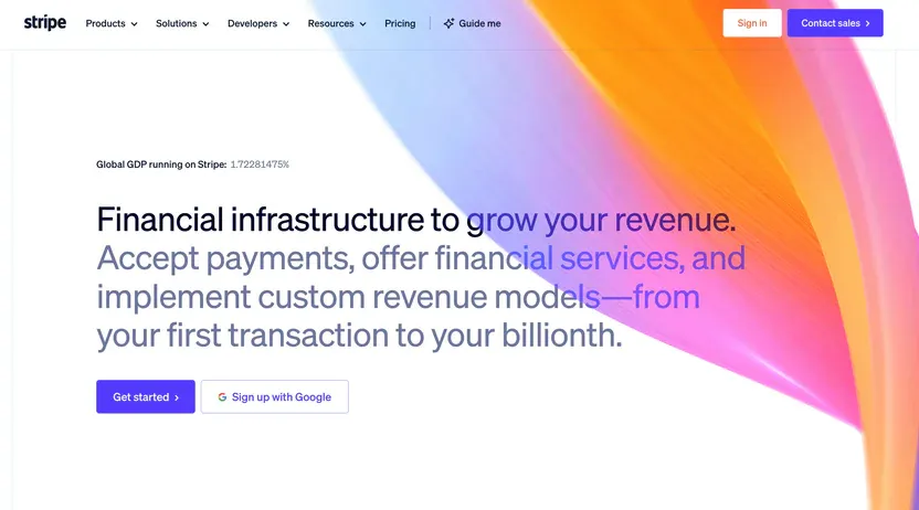 Screenshot of the Stripe homepage